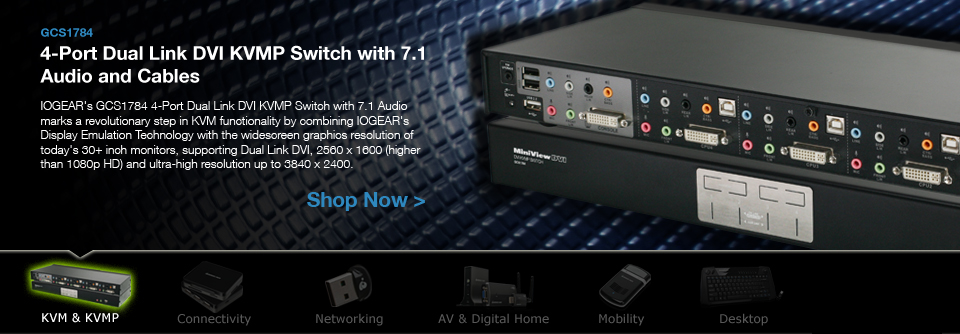 4-Port Dual Link DVI KVMP Switch with 7.1 Audio and Cables