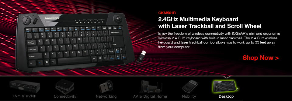2.4GHz Multimedia Keyboard with Laser Trackball and Scroll Wheel